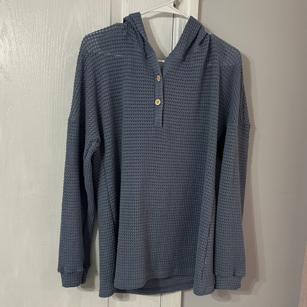 Source Unknown Blue Waffle Knit Hoodie